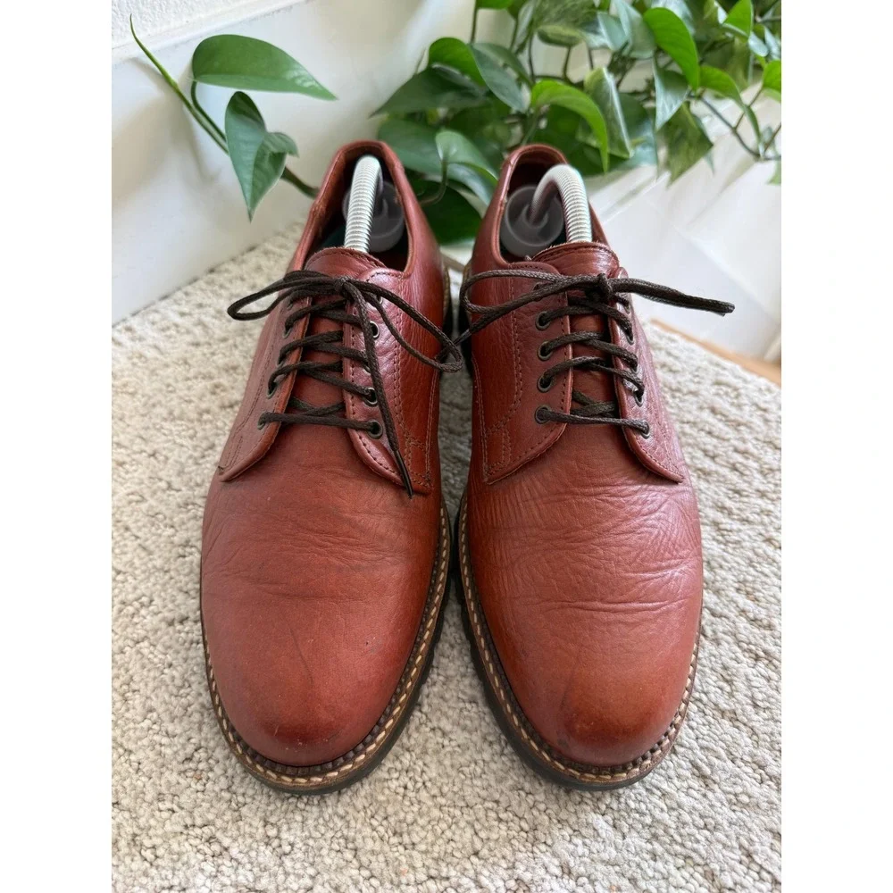 H.S. Trask Bison Leather Oxfords Men 9 W Cognac Lug Sole Derby VINTAGE 90s USA